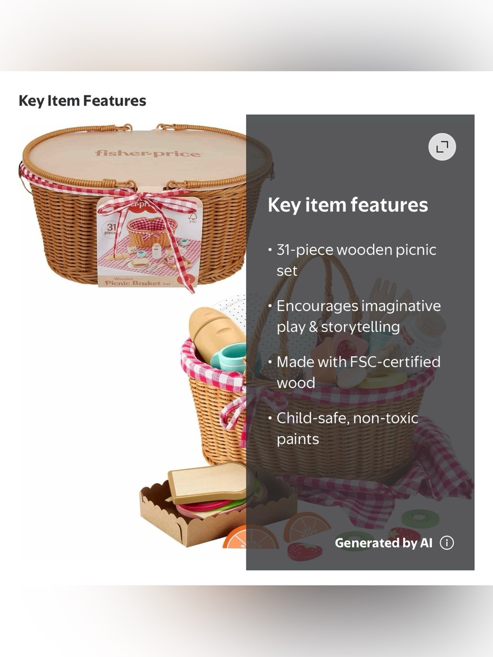 NWT Fisher-Price Play Picnic Basket Play Food Set - 31 Piece Play Food Set - Picture 7 of 7